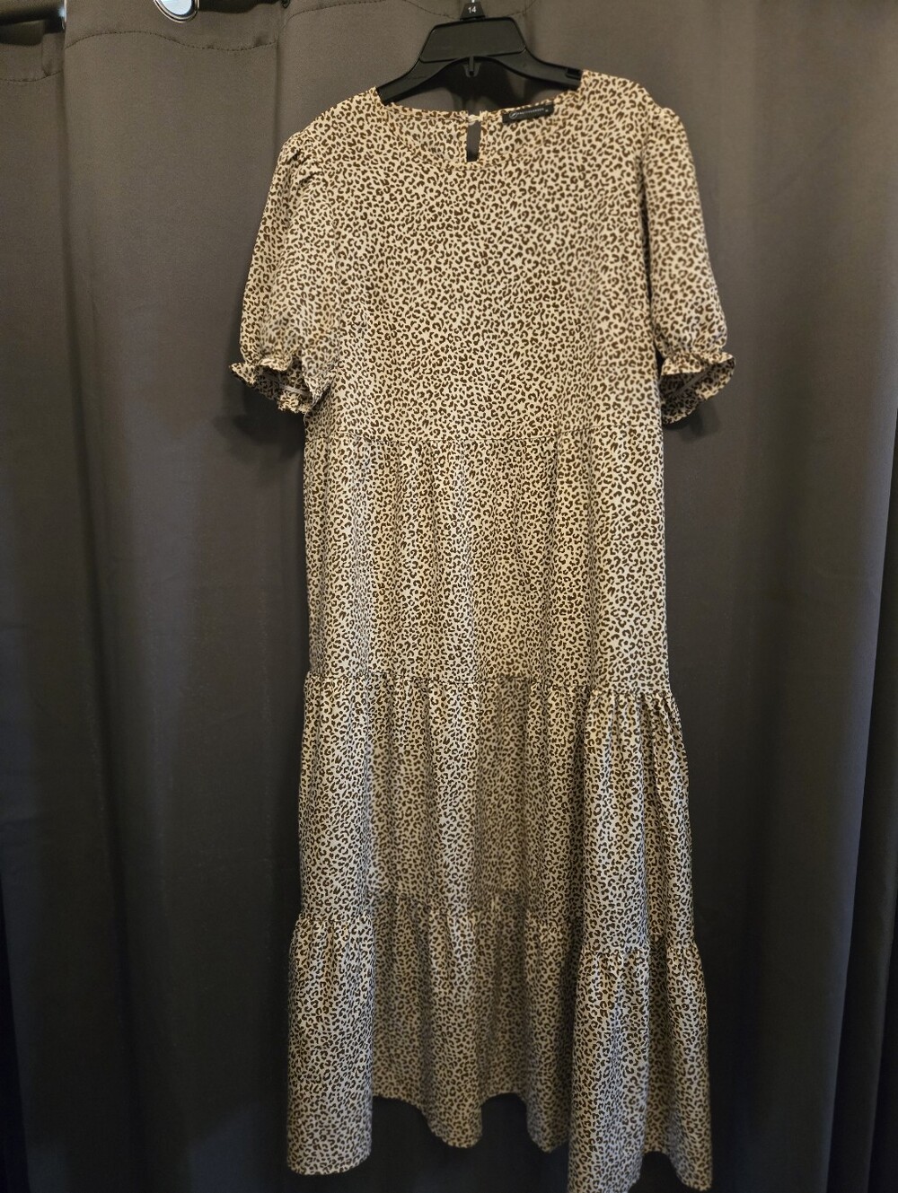 PrettyGarden Leopard Print Tiered Midi Maxi Dress Short Sleeve Boho Animal Print